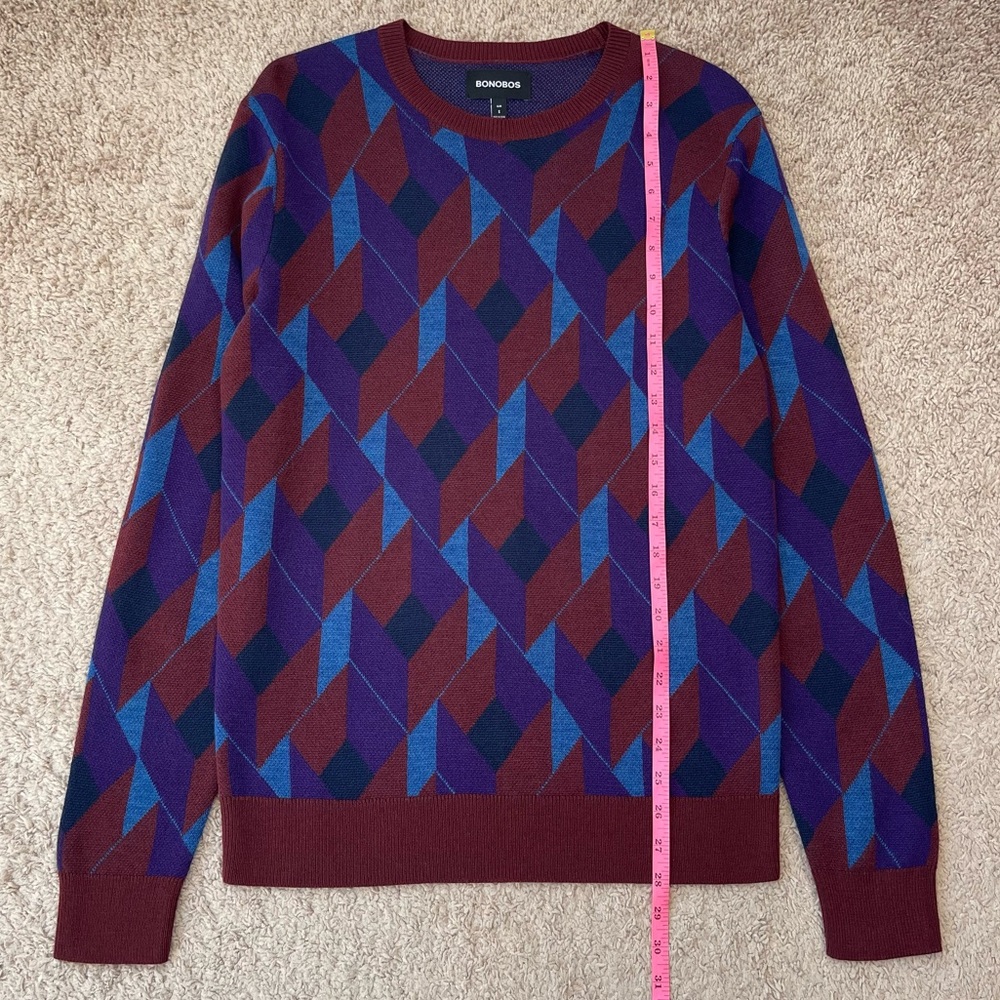 Bonobos Men’s Geometric Patterned Extra Fine Merino Wool Crewneck Sweater Small - Picture 11 of 15